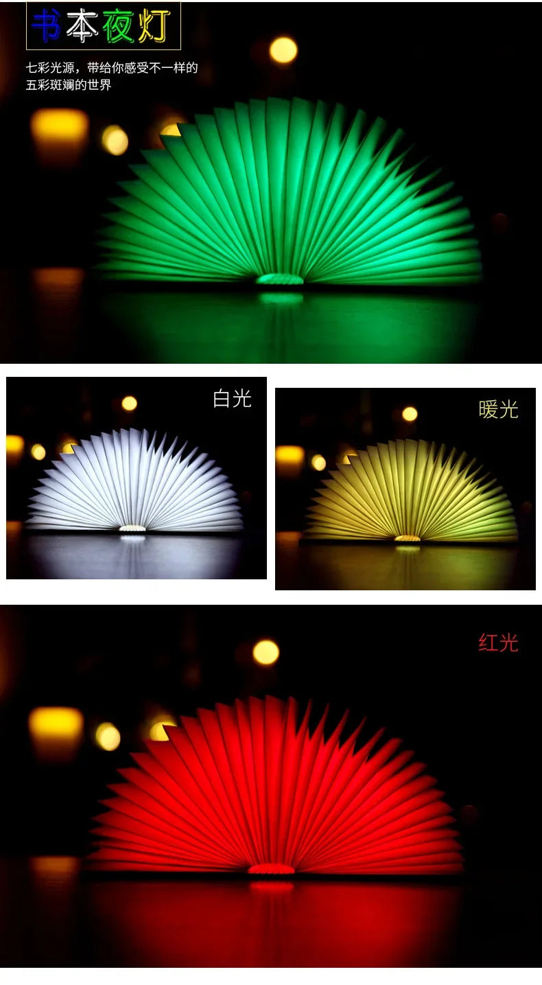 Wooden Book Lamp – Folding RGB LED Night Light for Bedroom Decor Kids Gift