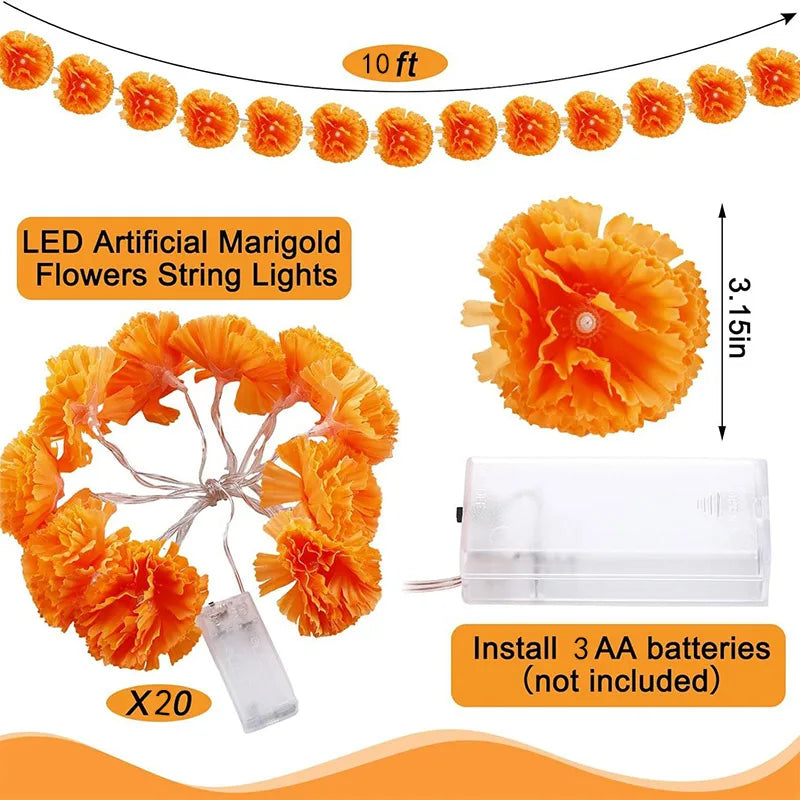 Mexican Marigold Garland LED Lights – Artificial Flower Decor for Day of the Dead