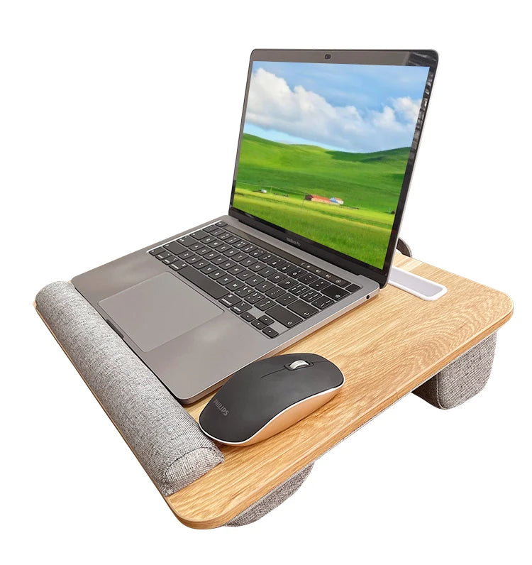 Portable Wooden Laptop Bed Desk – 15 Inch Lap Tray with Cushion for Study