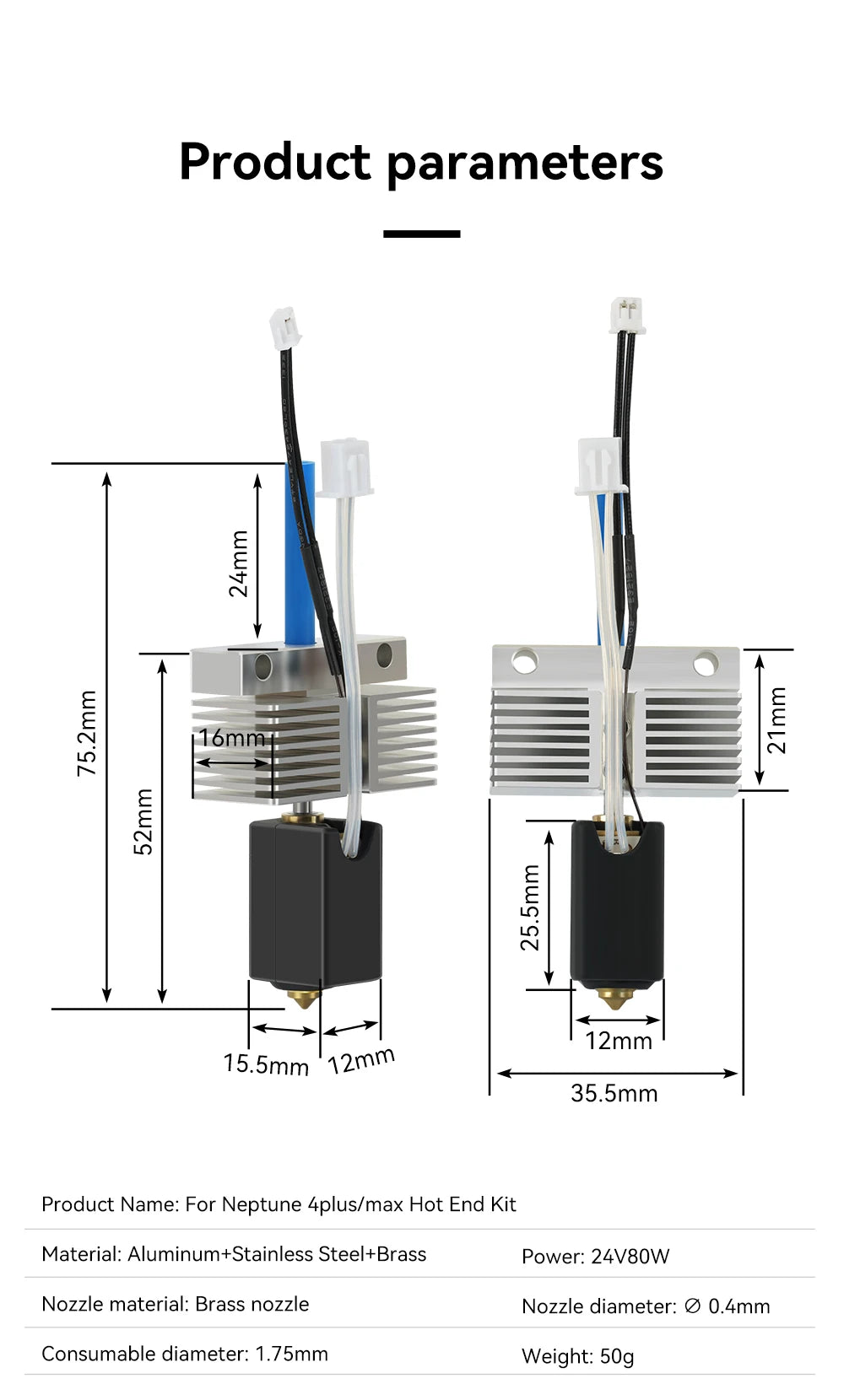 3D Printer Hotend Kit – 24V Extruder Head for Neptune 4 Plus and Max