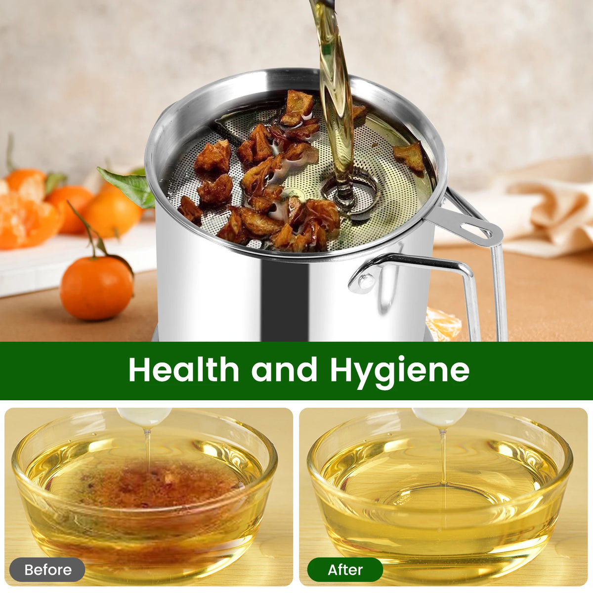 Stainless Steel Oil Strainer Pot – Fine Mesh Grease Container for Kitchen