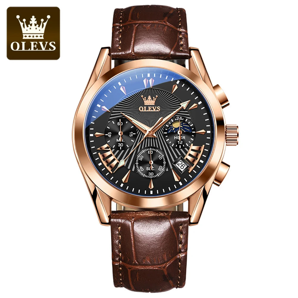 OLEVS Quartz Men's Watch – Luxury Waterproof Leather Wristwatch for Business