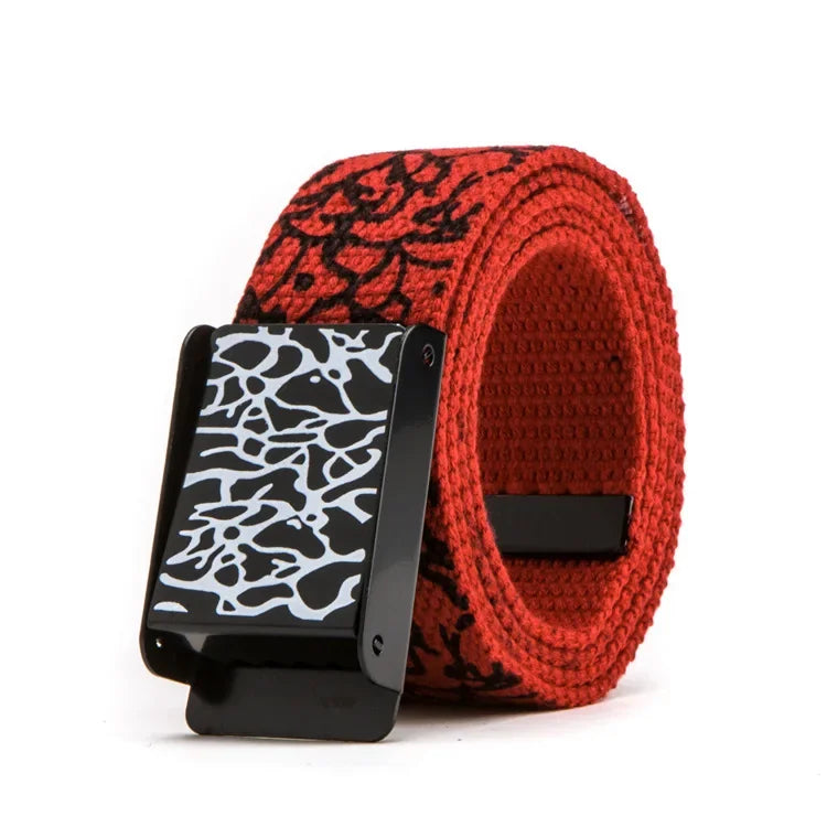 Graffiti Print Canvas Belt Pants – Unisex Streetwear for Casual Hip Hop Style