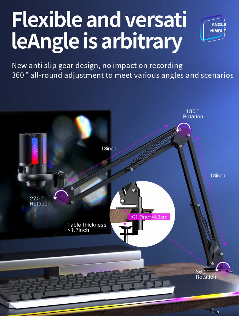 USB Condenser Microphone – RGB Gaming Podcast Mic for Studio Recording