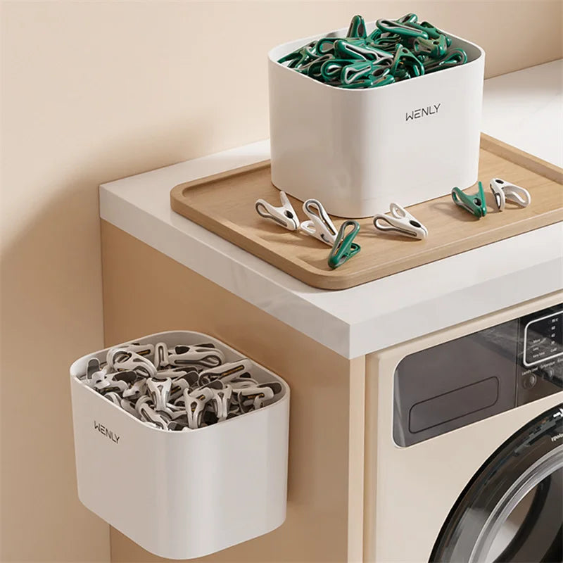 Plastic Clothes Pins with Basket – Laundry Hanging Clips for Socks and Underwear