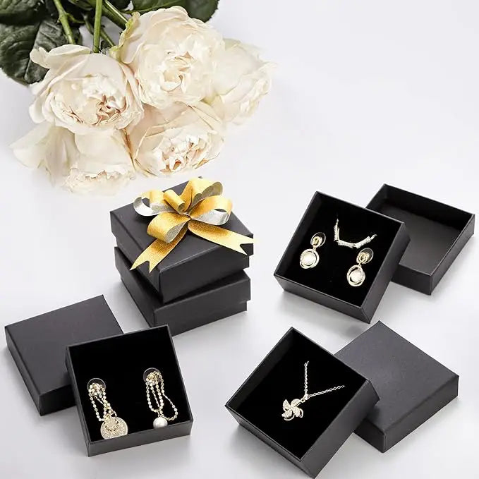 Black Square Jewelry Box – Velvet Display Organizer for Rings and Earrings