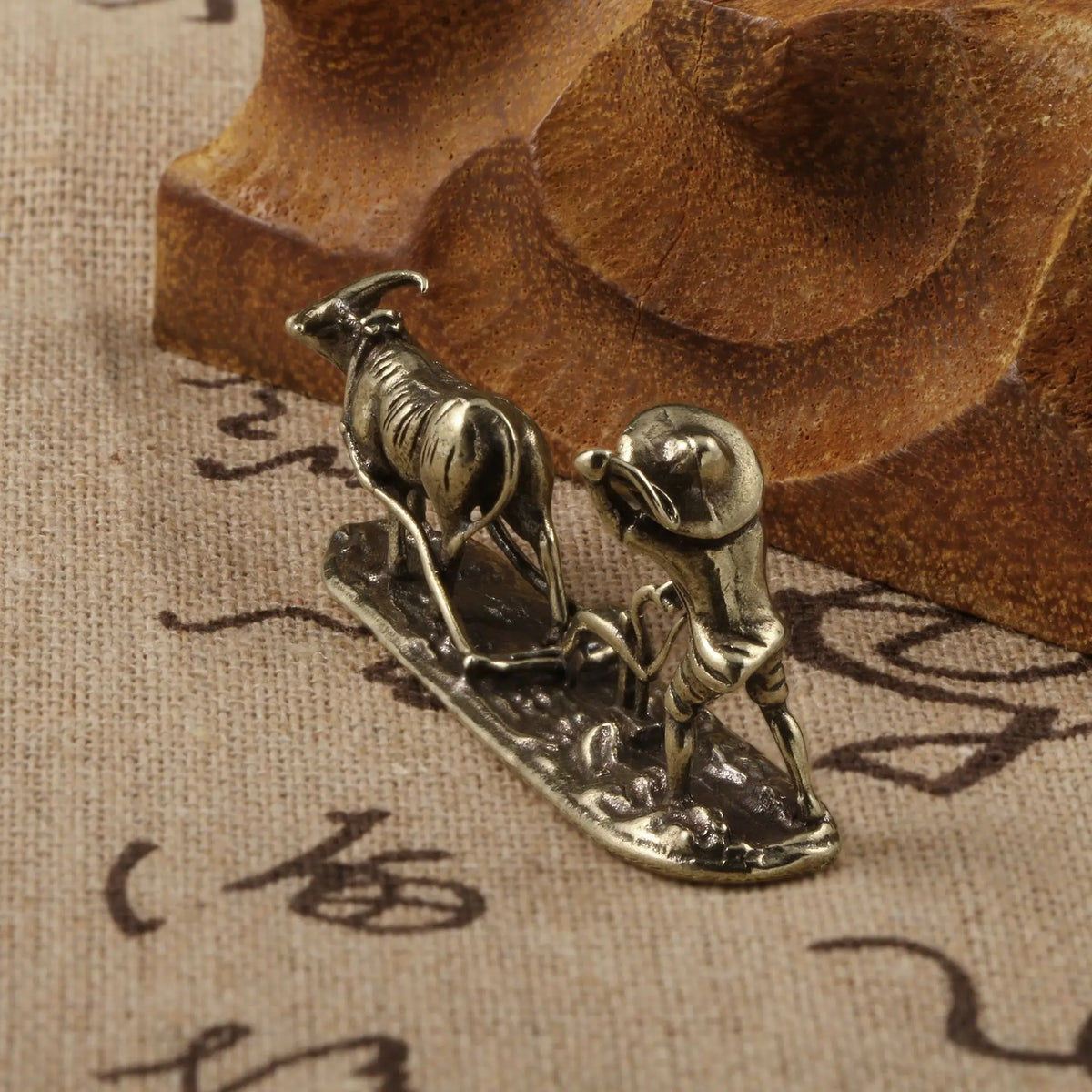 Bronze Farmer and Cow Statue – Vintage Metal Figurine for Home Decor