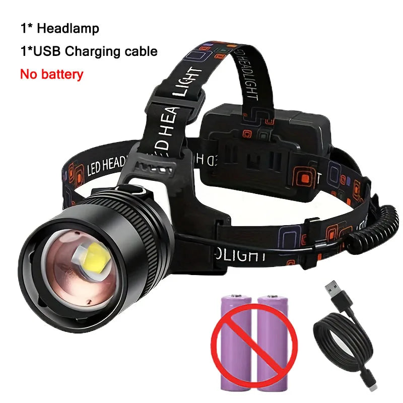 Rechargeable LED Headlamp – Aluminium High Lumen Light for Outdoor Camping