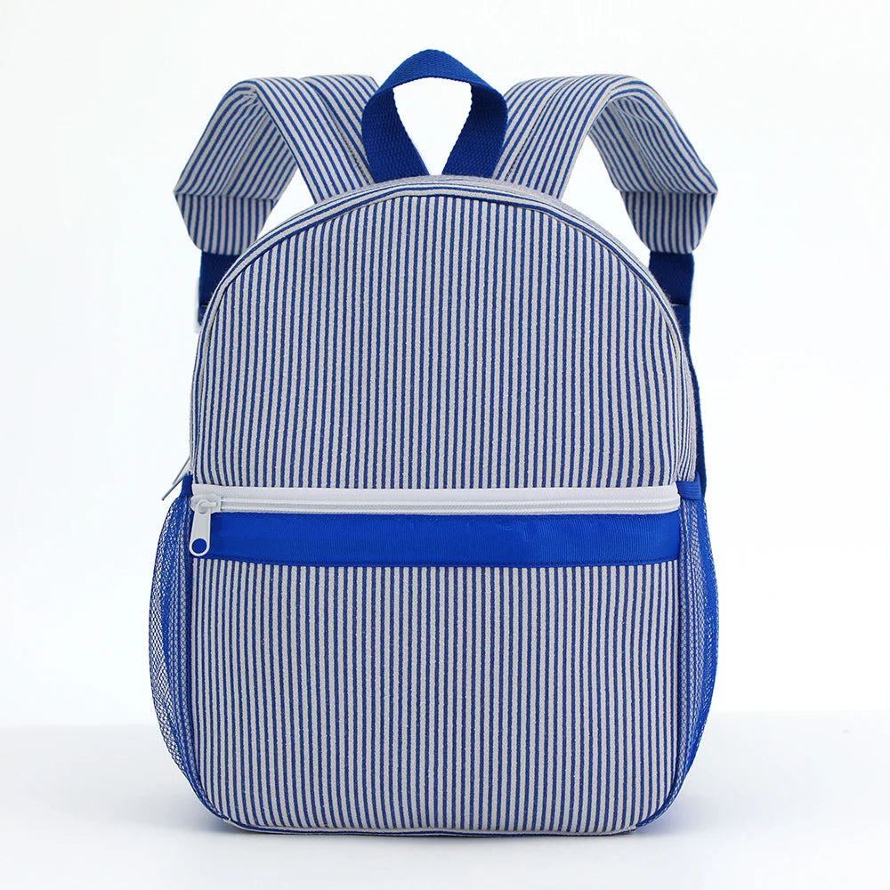 Seersucker Striped Backpack – Classic Kids Book Bag for Preschool