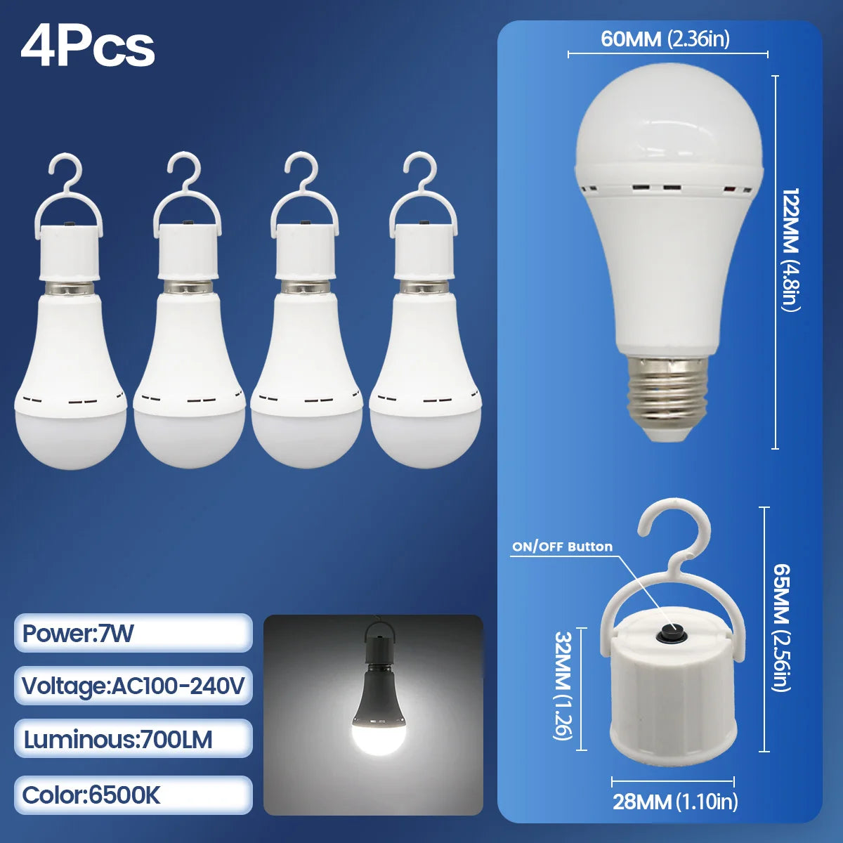 Rechargeable LED Emergency Bulb – Portable 7W Light for Camping and Home Power
