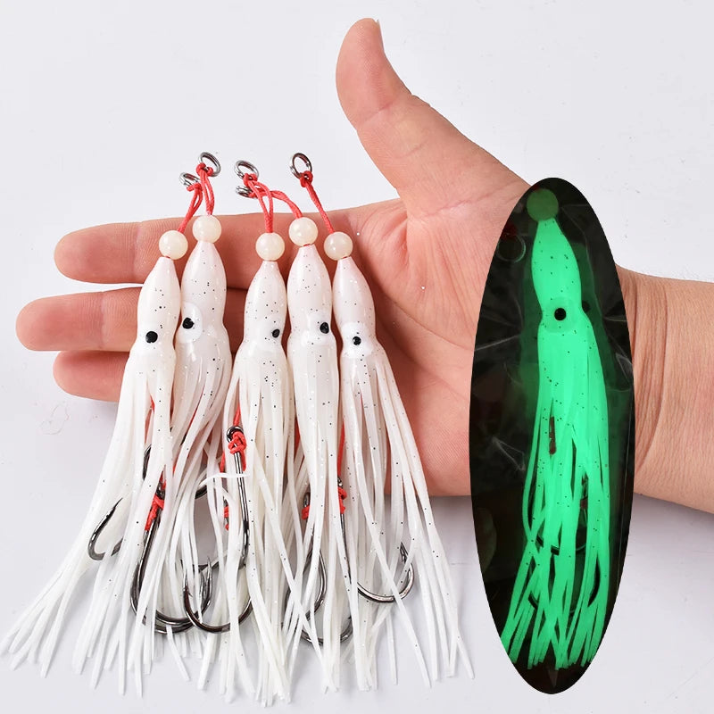 Soft Silicon Squid Lure – 12cm Double Assist Hook Rig for Saltwater Fishing
