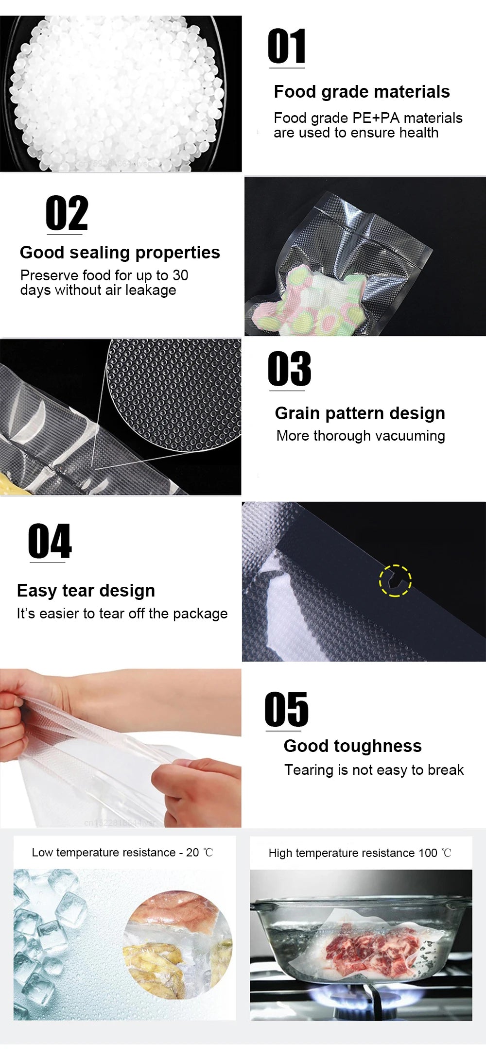 Vacuum Packaging Bags – Food Storage Pouches for Vacuum Sealer Machines