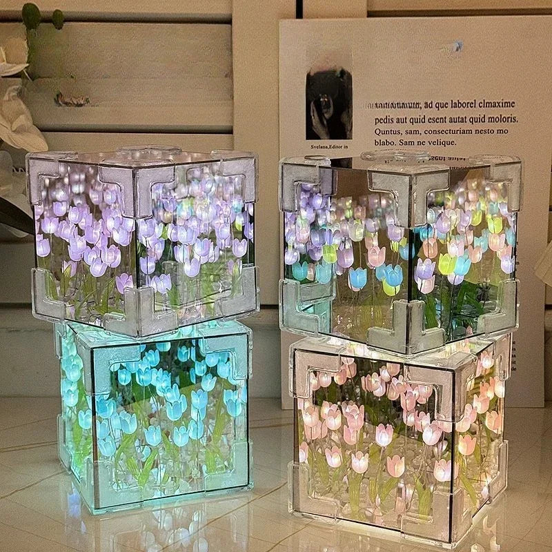DIY Tulip Mirror Lamp – Handmade Floral Night Light for Bedroom Decor