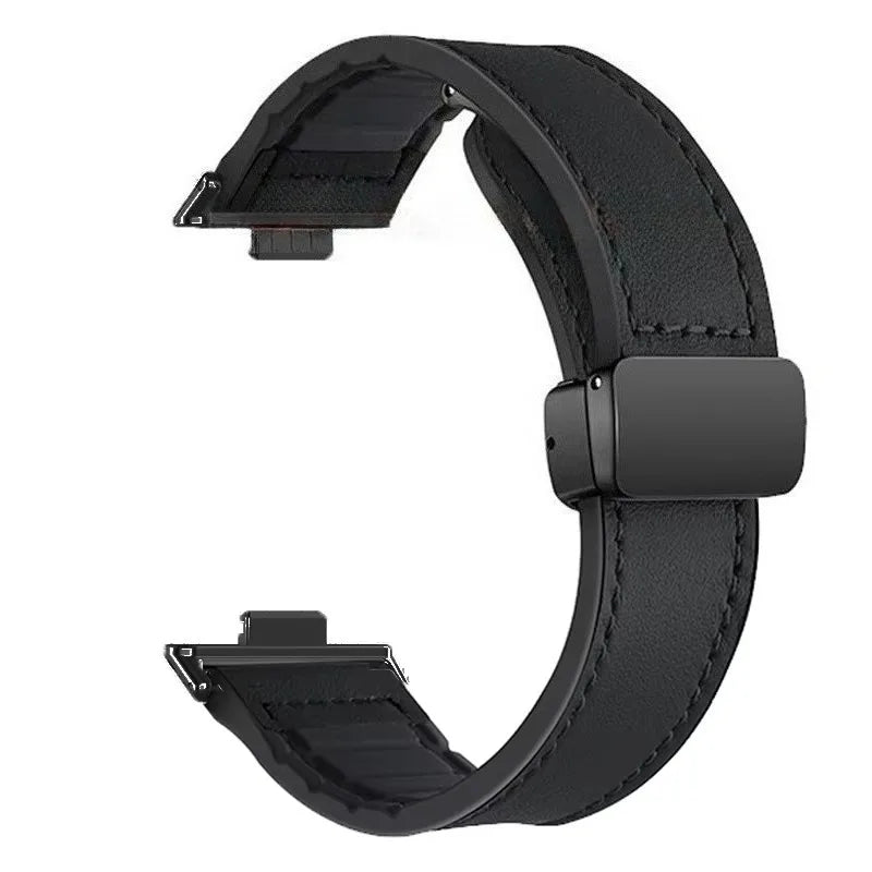 Leather Silicone Hybrid Strap – Breathable Magnetic Band for Huawei Watch Fit