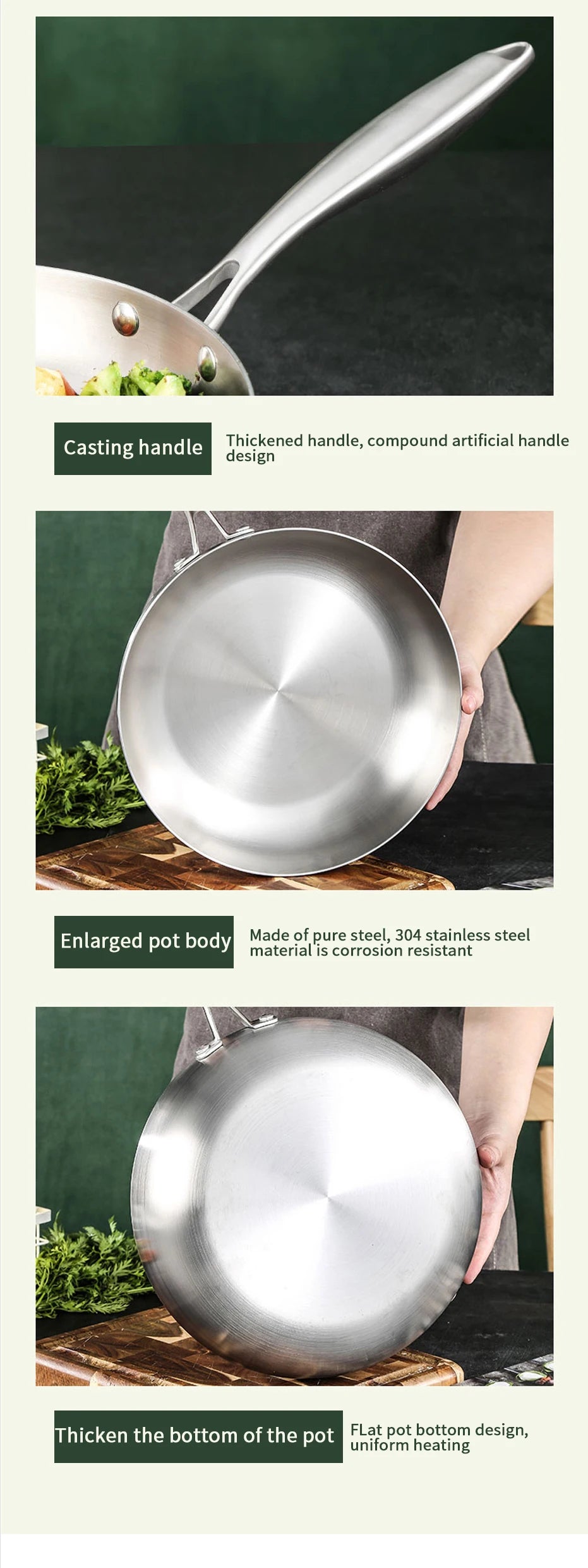 Stainless Steel Frying Pan – Nonstick Uncoated Cookware for Kitchen Stoves