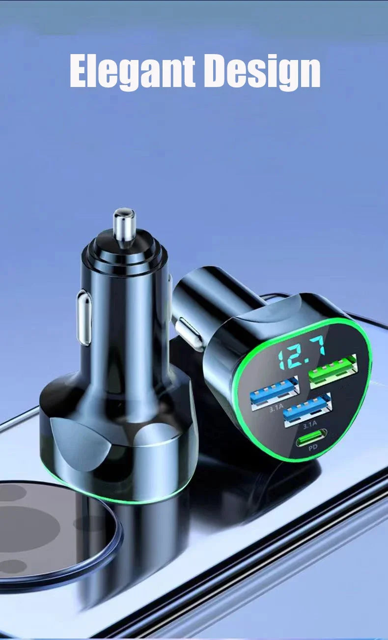 USB C Car Phone Charger – Fast Charging Adapter with LED Voltage Display