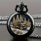 Forest Truck Quartz Pocket Watch – Vintage Necklace for Men Women and Kids