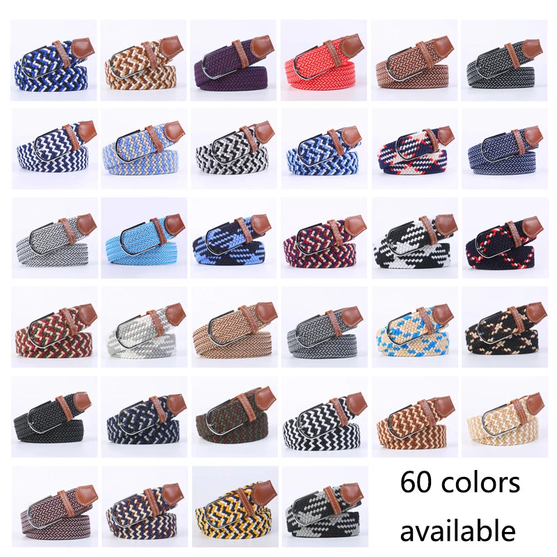 Woven Elastic Canvas Belt – Stretch Braided Buckle Strap for Casual Jeans