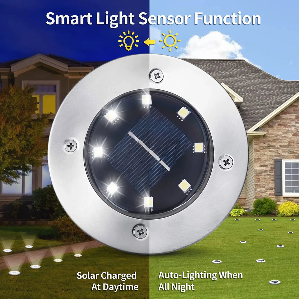 Solar LED Disk Lights – Waterproof Outdoor Landscape Path Lighting for Garden