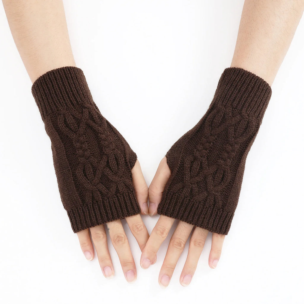 Soft Wool Half Finger Gloves – Warm Knit Arm Mittens for Winter Outdoor