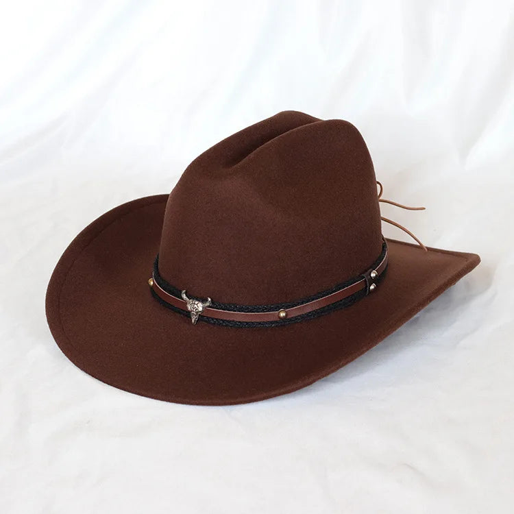 Vintage Wide Brim Cowboy Hat – Leather Western Style for Men and Women