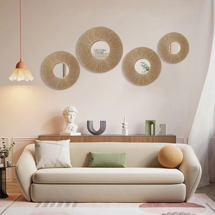Round Hemp Rope Wall Mirror – Farmhouse Boho Decor for Bedroom and Bathroom