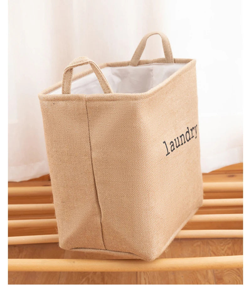 Foldable Jute Laundry Basket – Large Capacity Fabric Storage for Bathroom