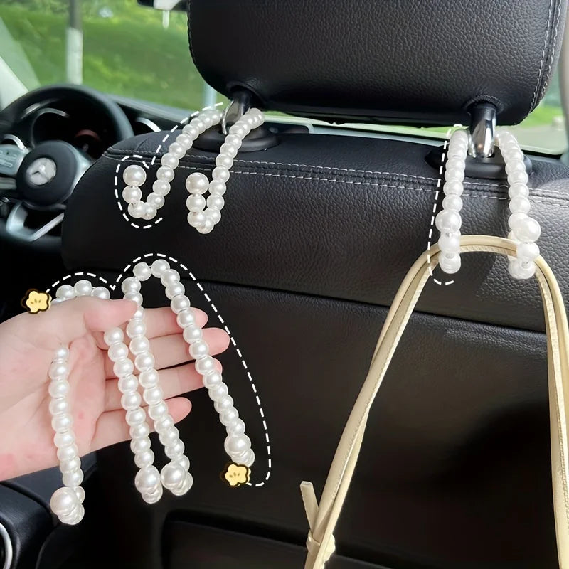 Pearl Car Headrest Hooks – Stainless Steel Hanger for Auto Seat Organization