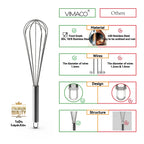 Stainless Steel Balloon Whisk – 8 10 12 Inch Wire Beater for Kitchen Cooking