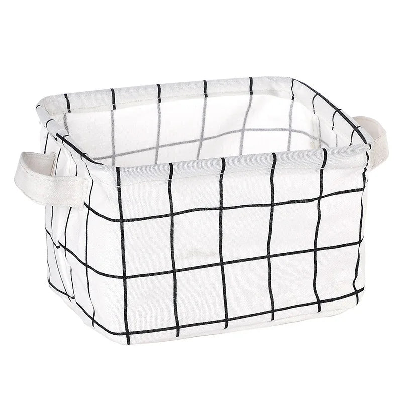 Foldable Cotton Linen Storage Basket – Small Desktop Organizer for Home
