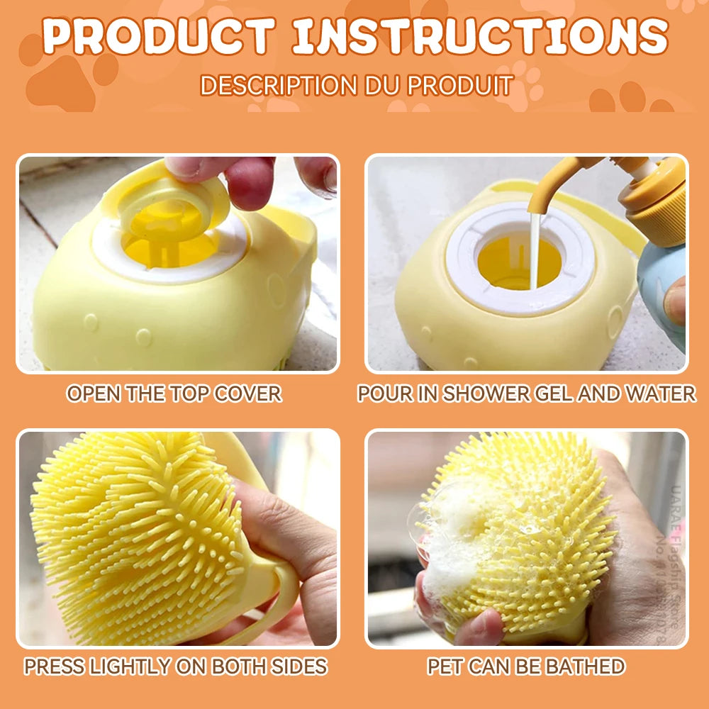 Silicone Pet Bath Brush – Shampoo Dispenser for Dog and Cat Grooming