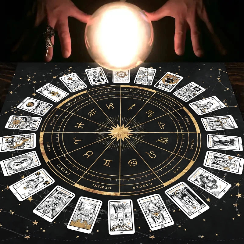 Zodiac Tarot Card Tablecloth – Velvet Divination Mat for Fortune Telling