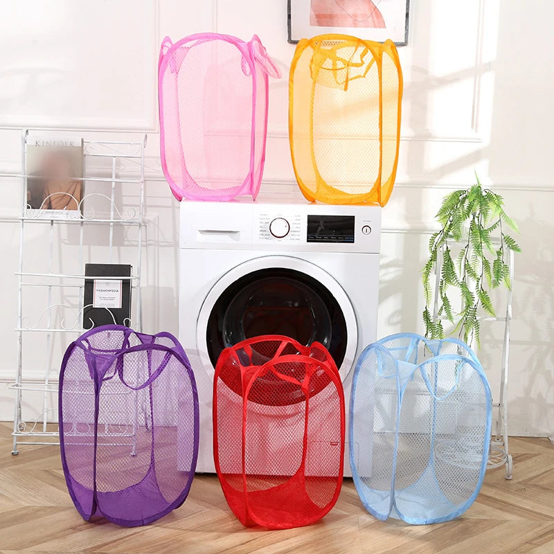 Mesh Foldable Laundry Basket – Minimalist Monochrome Hamper for Bathroom