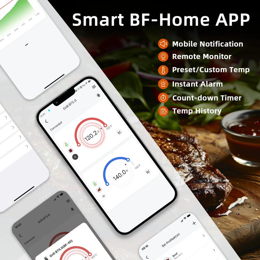 Wireless Meat Thermometer – 6-Probe Digital BBQ Tool for Smoker Grill Cooking
