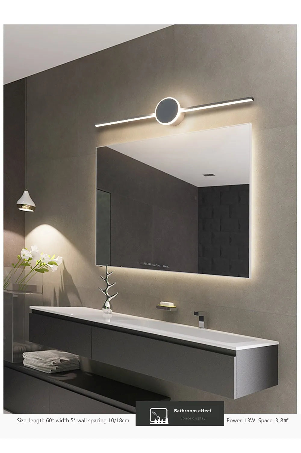 Modern LED Wall Sconce – Minimalist Mirror Lighting for Bathroom and Bedroom