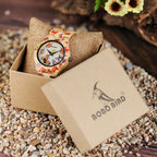BOBO BIRD Wooden Women's Watch – Floral Engraved Handmade Quartz Wristwatch