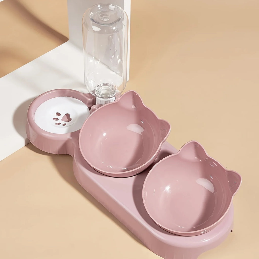 Tilted Cat Bowl Set – Gravity Water Feeder for Neck Protection