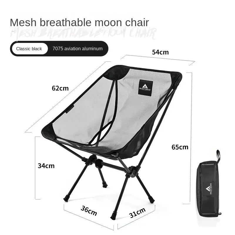 Portable Moon Camping Chair – Breathable Aluminum Mesh for Outdoor Fishing