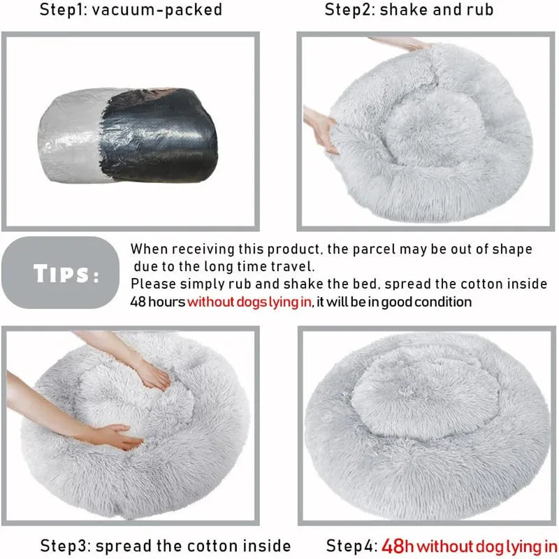 Round Plush Pet Bed – Soft Warm Dog House for Large and Medium Pets