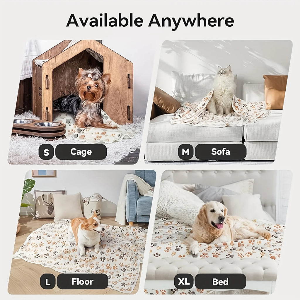 Flannel Pet Blanket – Paw Print Design for Cats and Dogs