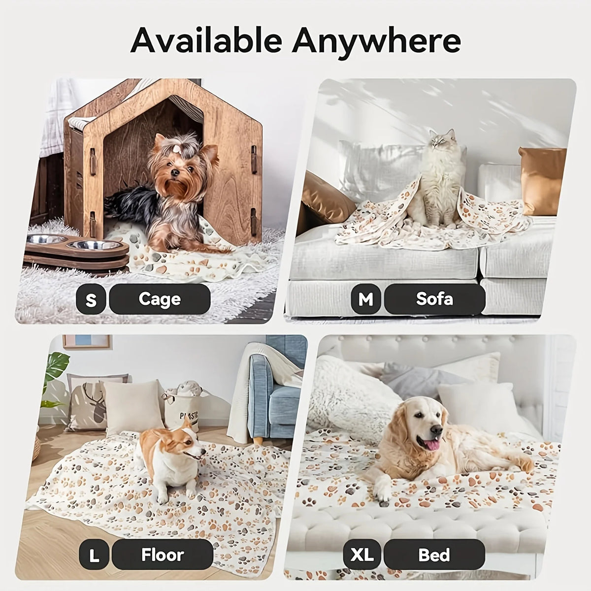 Flannel Pet Blanket – Paw Print Design for Cats and Dogs