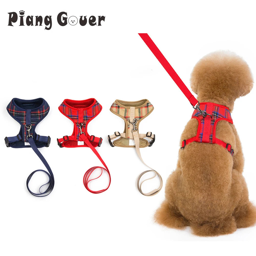 Plaid Pet Harness Leash Set – Adjustable Vest for Small Dogs and Cats