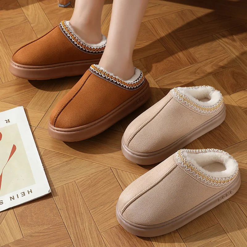 Fluffy Platform Slippers – Plush Warm Cotton Shoes for Winter Home Comfort