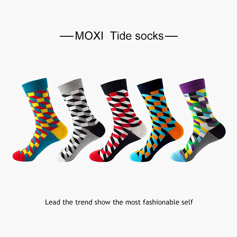 Colorful Cotton Crew Socks – Novelty Patterned Dress Wear for Men