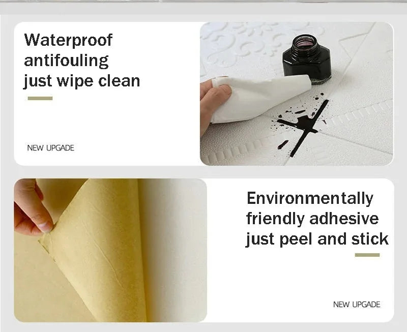3D Self-Adhesive Wall Tiles – Waterproof Foam Panels for Bedroom Decor