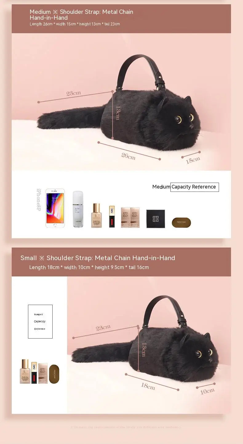 Plush Cat Shoulder Bag – Cute Winter Messenger Purse for Women
