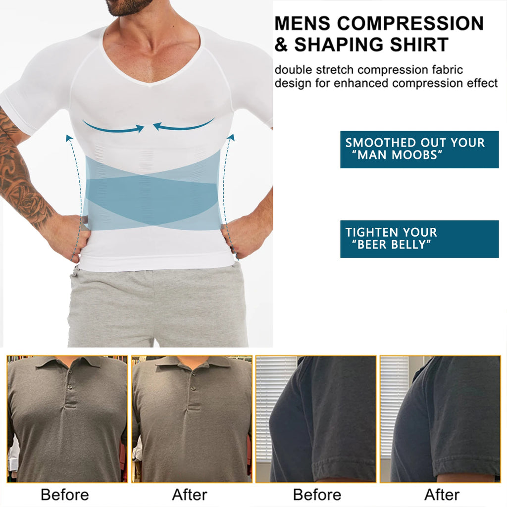 Men's Compression Shapewear Shirt – V-Neck Tummy Control for Fitness Workout