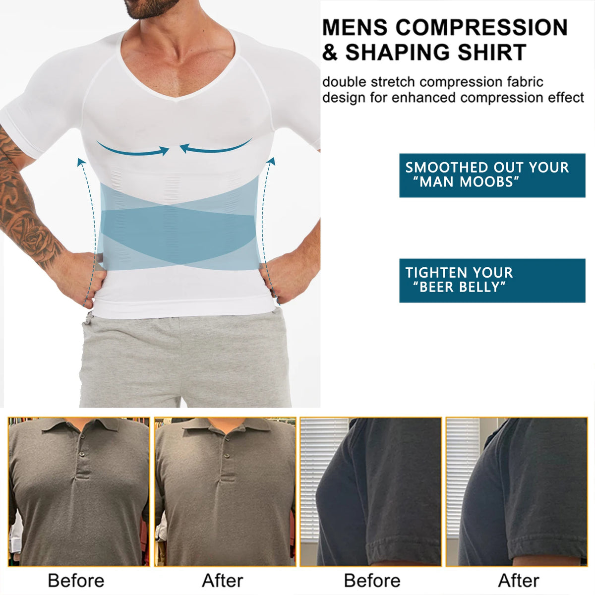 Men's Compression Shapewear Shirt – V-Neck Tummy Control for Fitness Workout