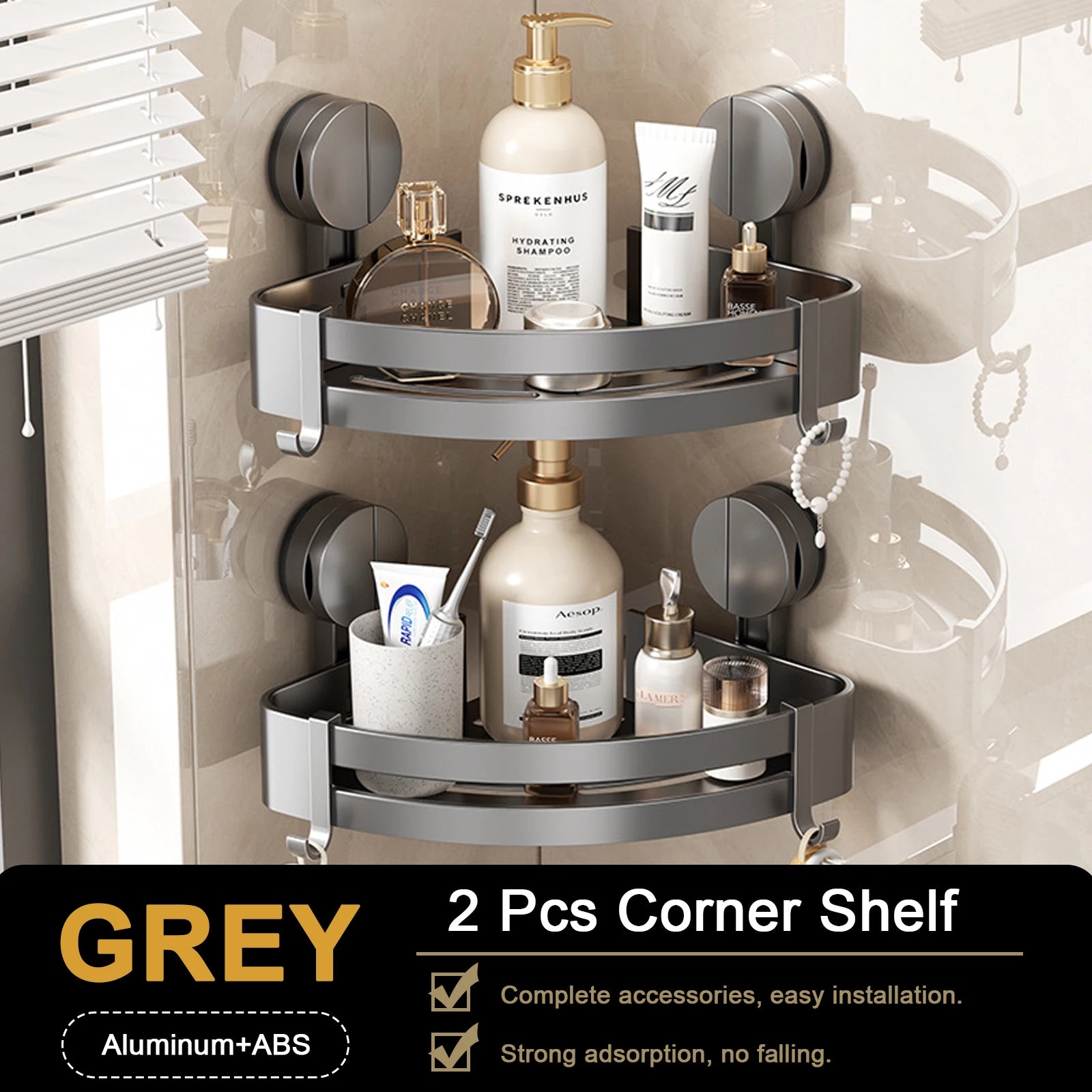Bathroom Corner Shelf – Wall Mounted Shower Rack for Shampoo Storage