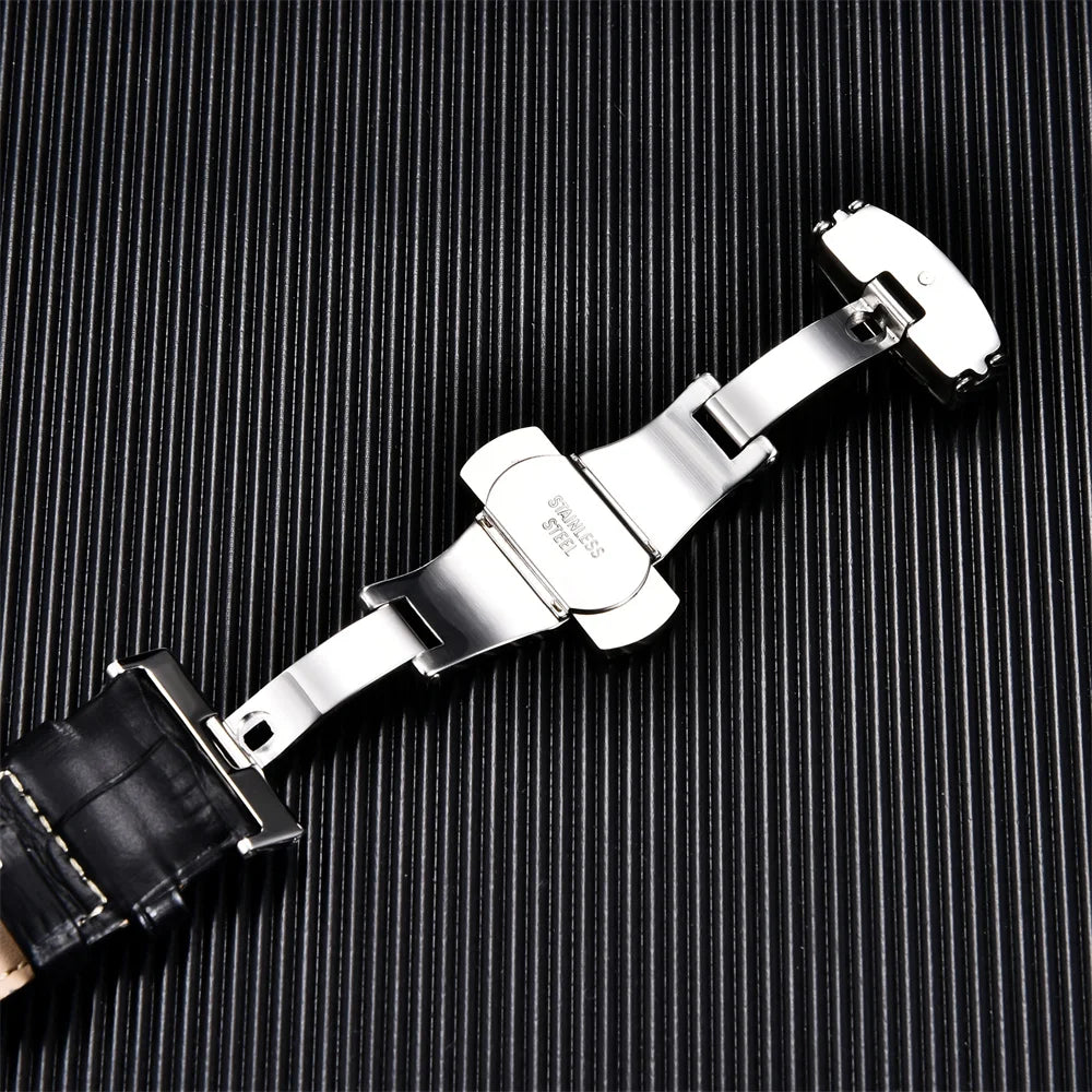 Genuine Calfskin Leather Watch Strap – Butterfly Buckle for Business